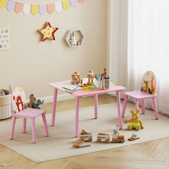 Kids Table and Chairs Set for Painting made of Wood Pink Aiyaplay