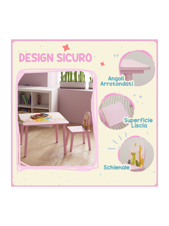Kids Table and Chairs Set for Painting made of Wood Pink Aiyaplay