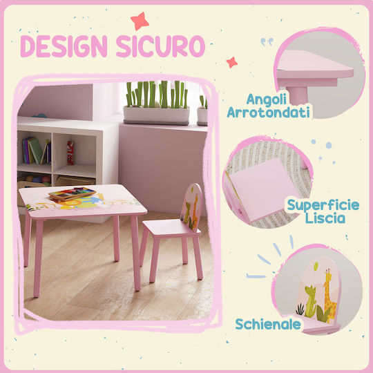 Kids Table and Chairs Set for Painting made of Wood Pink Aiyaplay