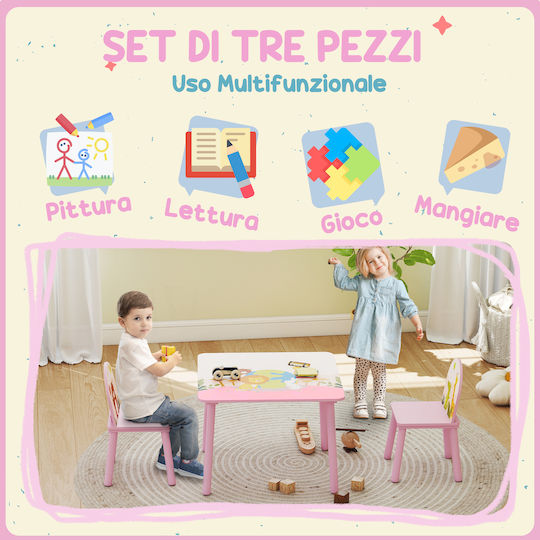 Kids Table and Chairs Set for Painting made of Wood Pink Aiyaplay