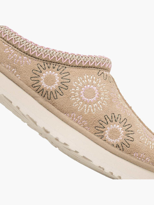 Leather Winter Women's Slippers Beige