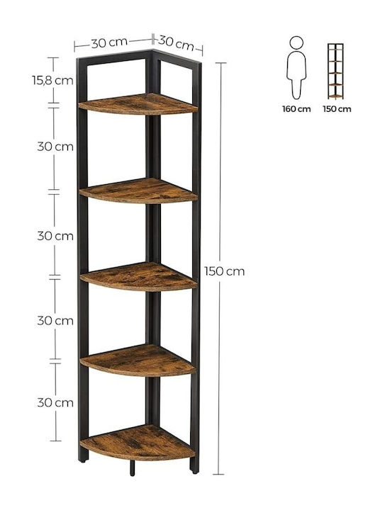 Γωνιακή Βιβλιοθήκη Μαύρη 30x30x150εκ.