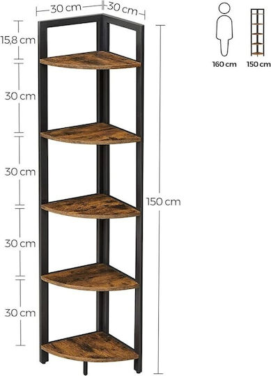 Γωνιακή Βιβλιοθήκη Μαύρη 30x30x150εκ.