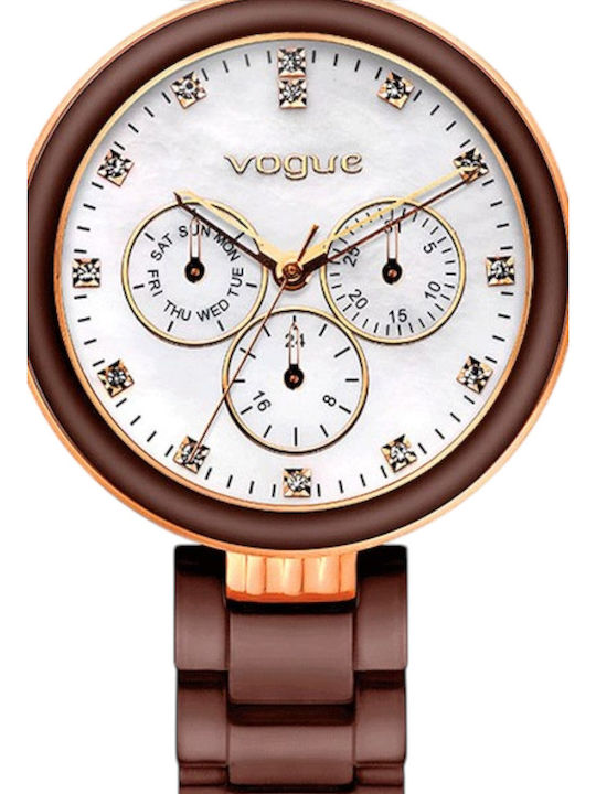 Vogue Γυναικείο Ρολόι 38mm Μπαταρίας με Καφέ Μεταλλικό Μπρασελέ