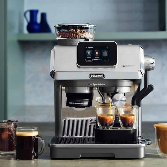 De'Longhi Automatic Espresso Machine Pressure 15bar with Grinder Silver EC9455.M