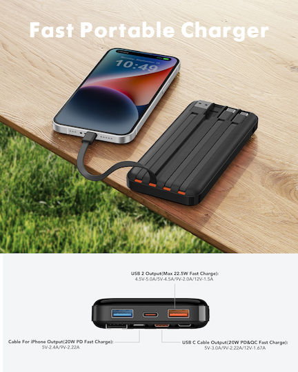 Charmast W2065 Power Bank 20000mAh 20W with 2 USB-A Ports and USB-C Port Power Delivery / Quick Charge 3.0 Black