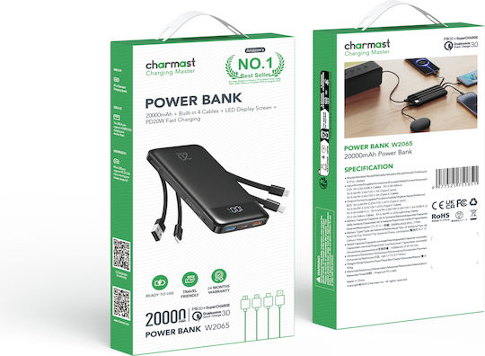 Charmast W2065 Power Bank 20000mAh 20W with 2 USB-A Ports and USB-C Port Power Delivery / Quick Charge 3.0 Black