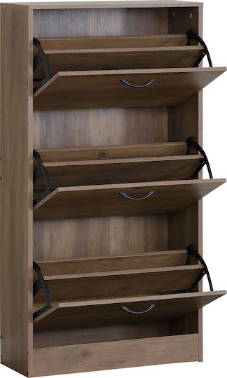 Παπουτσοθήκη Ξύλινη Zefiros 3 Πόρτες Walnut 60x24x116εκ Mdf Μελαμίνη