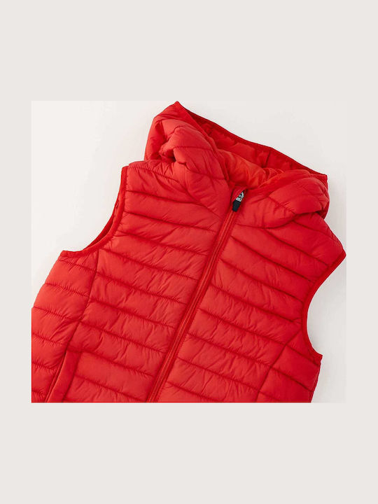 Kids Quilted Sleeveless Coat with Hood Red