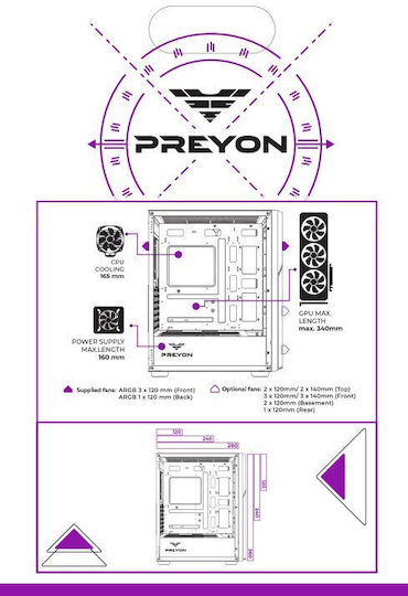 Preyon Nest Quarry Gaming Full Tower Κουτί Υπολογιστή με Πλαϊνό Παράθυρο και ARGB Φωτισμό Μαύρο