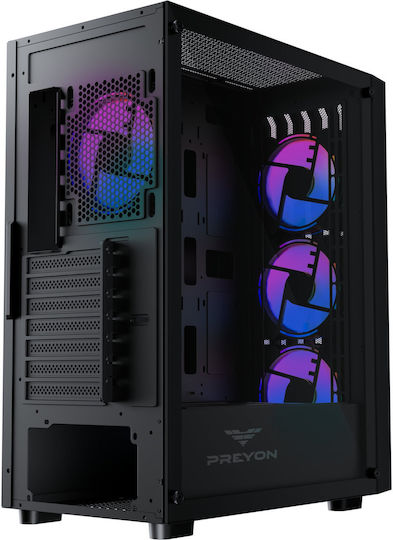 Preyon Nest Quarry Gaming Full Tower Κουτί Υπολογιστή με Πλαϊνό Παράθυρο και ARGB Φωτισμό Μαύρο