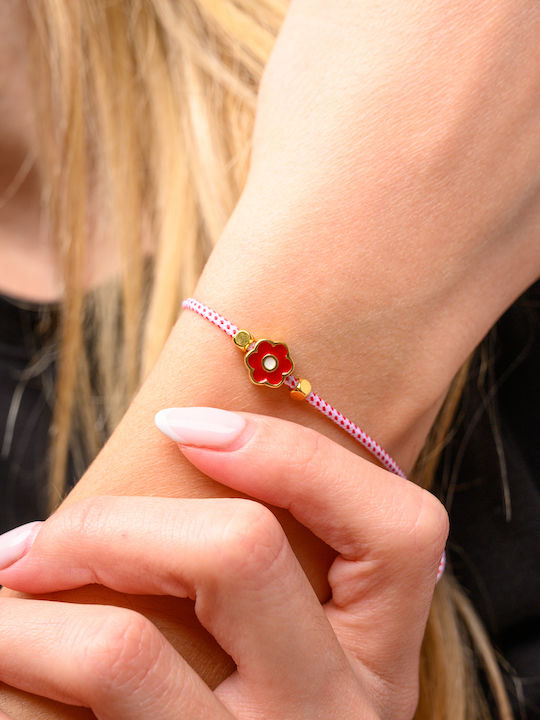 Philio Women's Bracelet Martaki with design Flower Gold Plated