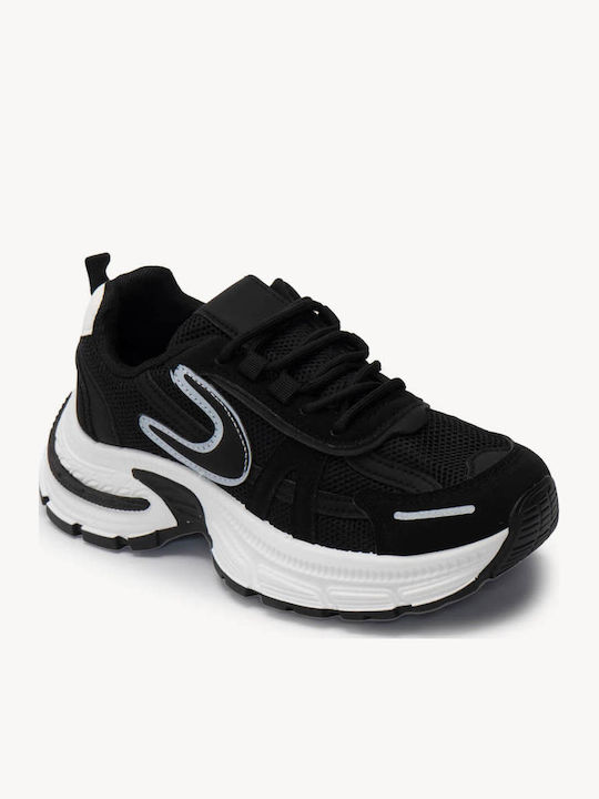 Μαύρα Sneakers Mesh Κατασκευή Κ Ανάγλυφη Chunky Σόλα