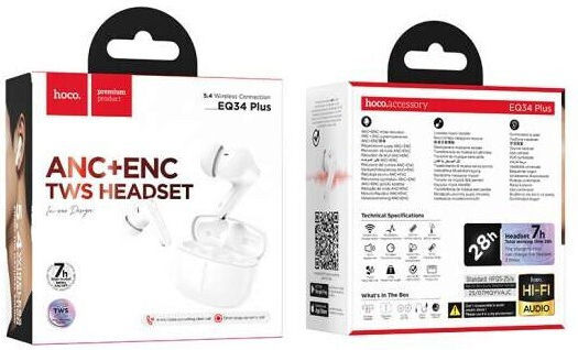 Hoco EQ34 Plus In-ear Bluetooth Handsfree Ακουστικά με Θήκη Φόρτισης Λευκά