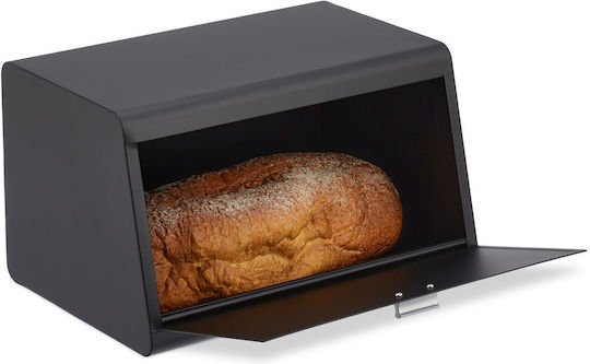 Relaxdays Brotkasten mit Deckel Inox Schwarz 20.5x34.5x23.5cm