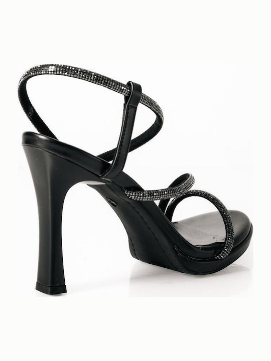 Leather Sandals with Strass Black