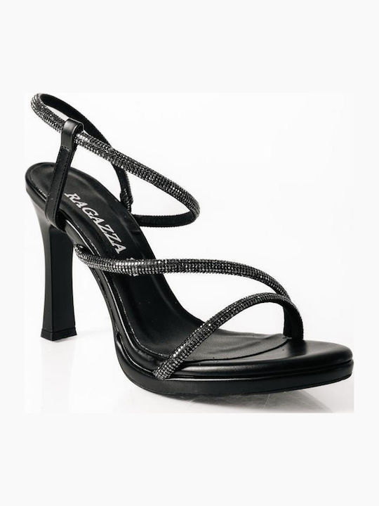 Leather Sandals with Strass Black
