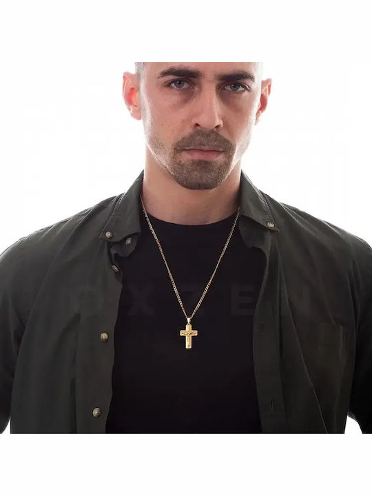 Oxzen Men's Cross from Gold Plated Steel with Chain