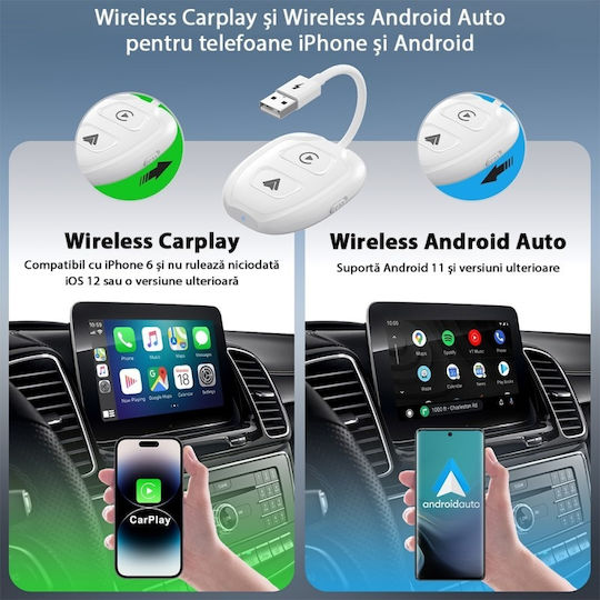 Wireless Adapter Tht-020-9-1 Apple Carplay Android Auto Usb-type-c Dongle 5g Wifi Bluetooth Automatic Connection White