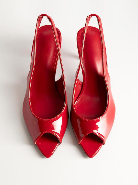 Bozikis Peep Toe Γόβες από Λουστρίνι με Λεπτό Μεσαίο Τακούνι Κόκκινες