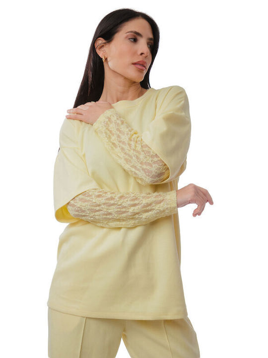 Yellow Set Trousers Lace Blouse