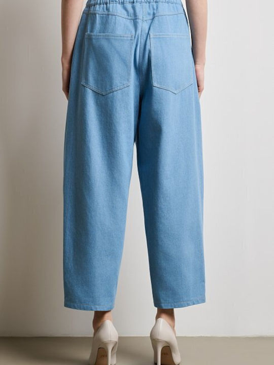 High Waist Women's Jean Trousers in Straight Line Blue