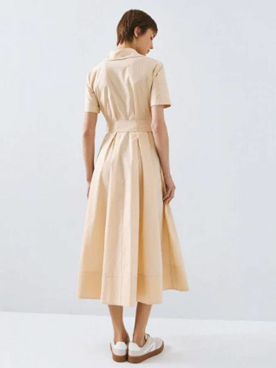 Καλοκαιρινό Midi Σεμιζιέ Φόρεμα Beige