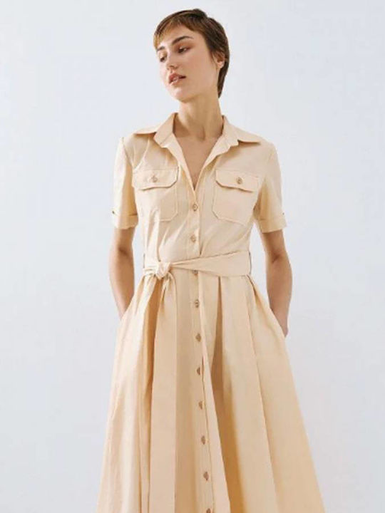 Καλοκαιρινό Midi Σεμιζιέ Φόρεμα Beige