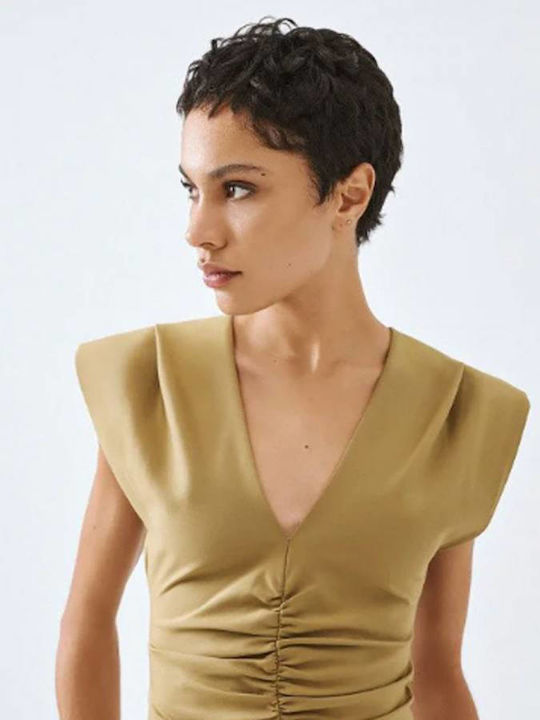 Summer Midi Dress Sleeveless with Tearing Olive