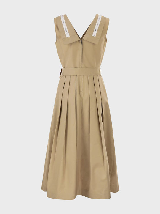 Καλοκαιρινό Midi Φόρεμα Αμάνικο Beige