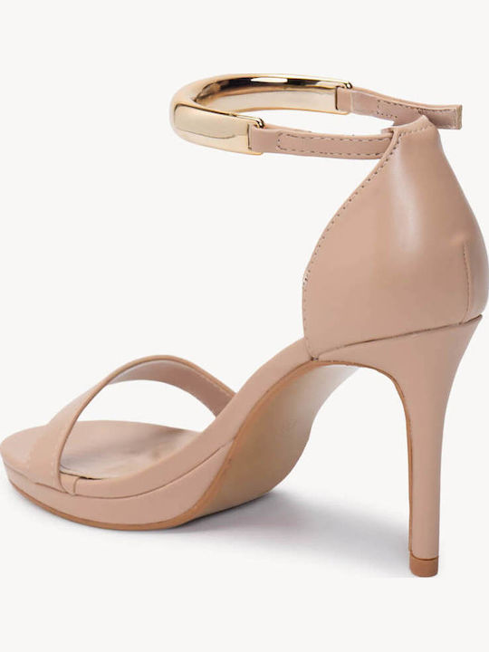Nude Damen Sandalen Dünner Absatz Mit Metallischer Detail