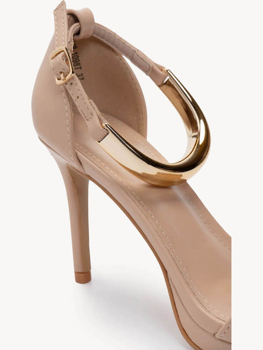 Nude Damen Sandalen Dünner Absatz Mit Metallischer Detail
