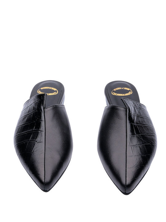 Flat Δερμάτινα Mules σε Μαύρο Χρώμα