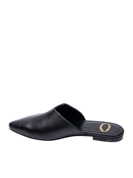 Flat Δερμάτινα Mules σε Μαύρο Χρώμα