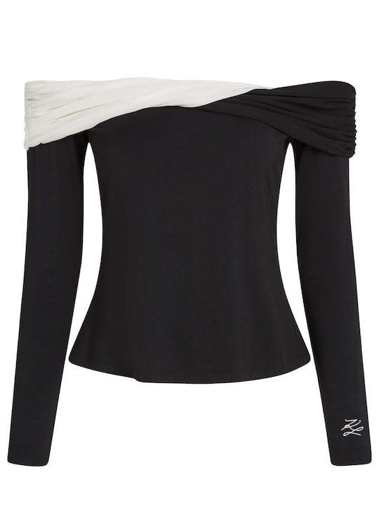 Women's Blouse Long Sleeve White/black, Black