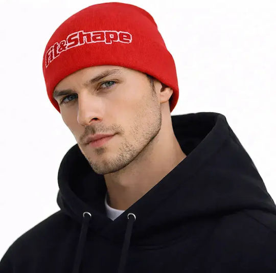 Beanie Unisex Σκούφος Πλεκτός σε Κόκκινο χρώμα