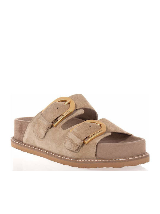 Δερμάτινα Γυναικεία Ανατομικά Σανδάλια Flatforms Ταμπά