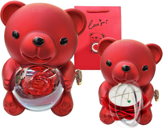 Elemar Künstliche Rose mit Teddybär – Drehbarer Schmuckkästchen