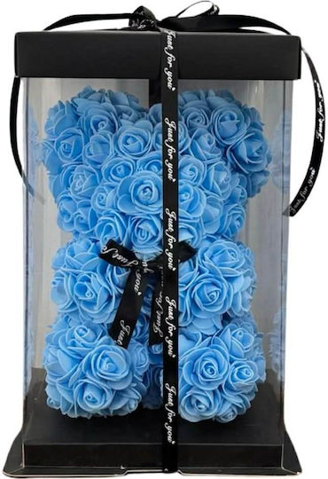 Blaues Teddybär Künstliche Rosen Transparentes Verpackung – 23cm