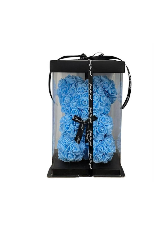 Blaues Teddybär Künstliche Rosen Transparentes Verpackung – 23cm
