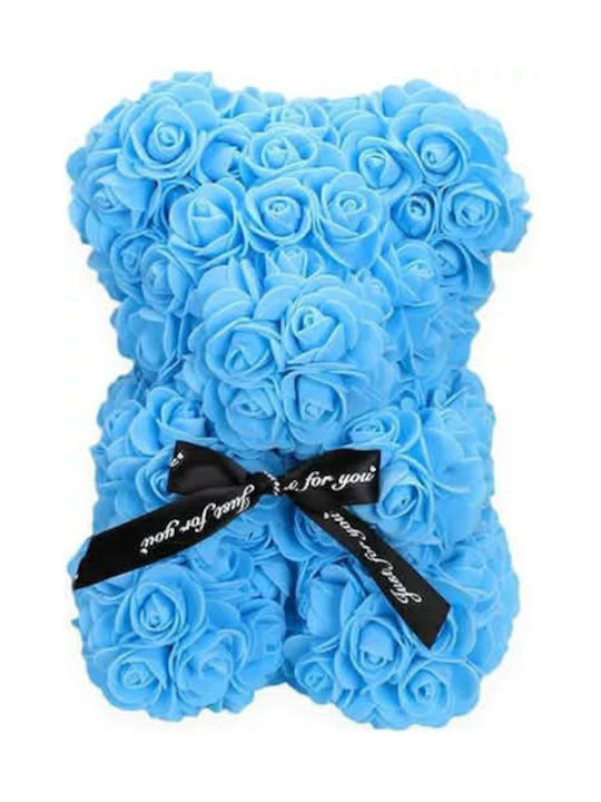 Blaues Teddybär Künstliche Rosen Transparentes Verpackung – 23cm