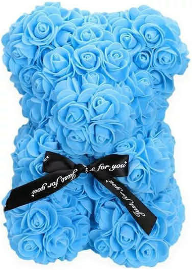Blaues Teddybär Künstliche Rosen Transparentes Verpackung – 23cm
