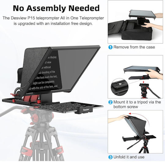 Kit Teleprompter 15 Inch Pentru Camere DSLR Control De La Distanță Compatibil Cu Smartphone-uri Tablete Până La 15,3 Inch Metal Montură 1/4 Inch Geantă De Transport Cu Spațiu De Depozitare