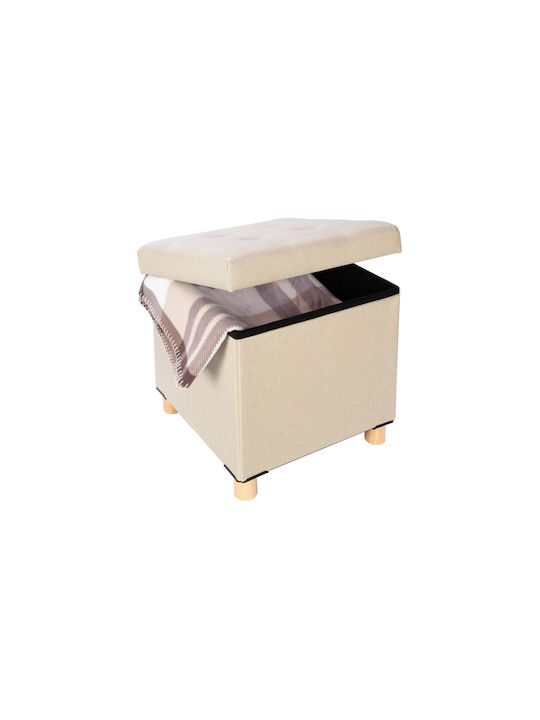 Stool For Living Room Collapsible With Storage Space Upholstered with Fabric Beige 38x38x34cm