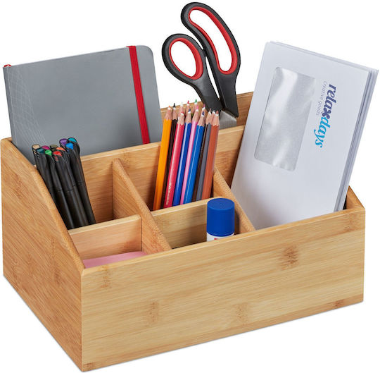 Bamboo Desk Organizer Relaxdays Natural Approx 14 X 28 X 20 Cm