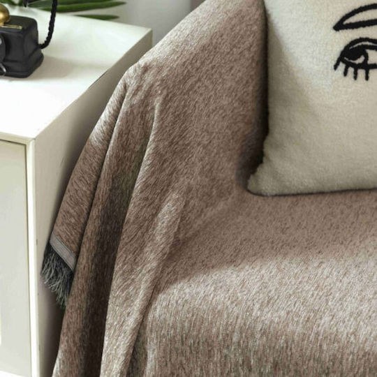 SpitiBazaar Überwürfe Set 3 Stück Chenille Mokka
