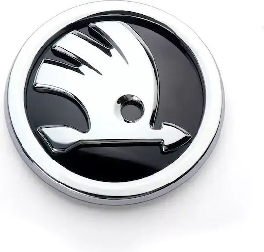 Aftermarket Wappenabzeichen Skoda Motorhaube/Heckklappe 9cm & 8cm – Silber-Schwarz