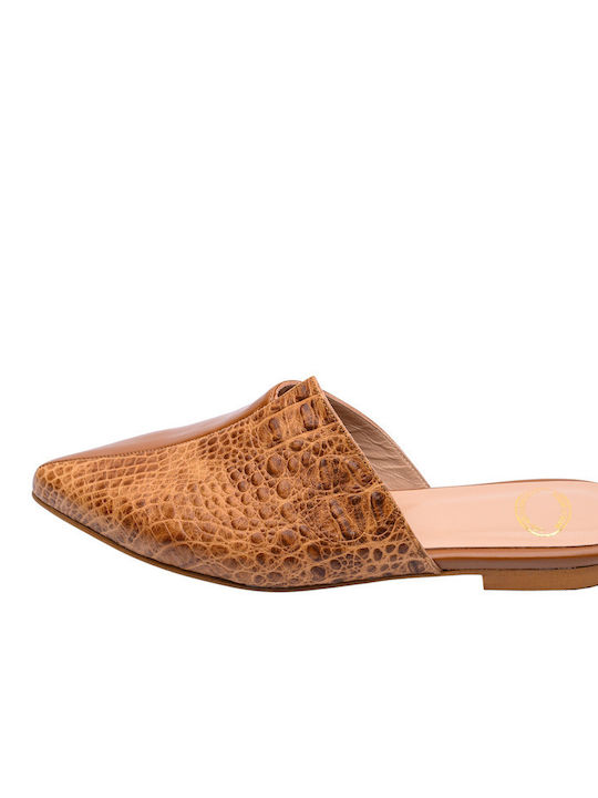 Flat Δερμάτινα Mules σε Ταμπά Χρώμα