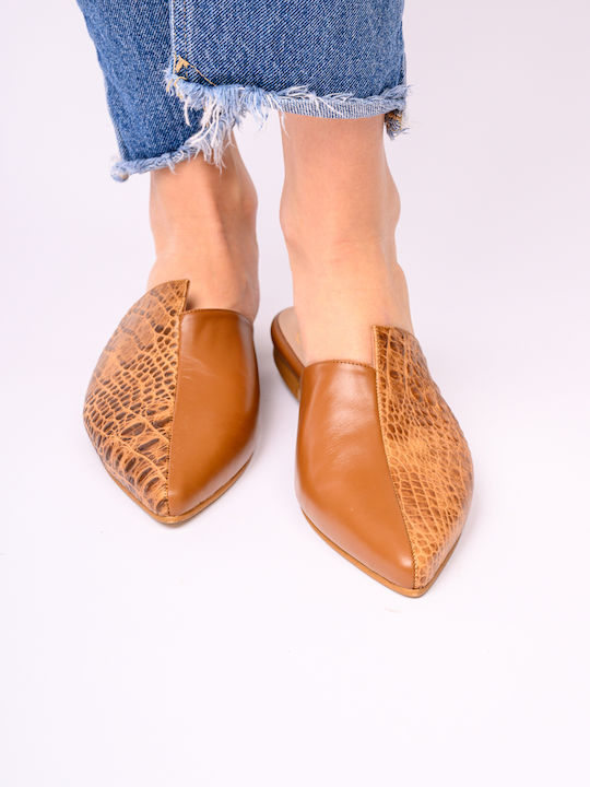 Flat Δερμάτινα Mules σε Ταμπά Χρώμα
