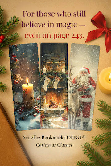 Set 12 Semne de Carte de Crăciun Obro Christmas Classics Ilustrații Vintage Premium Lucioase din Carton Foto